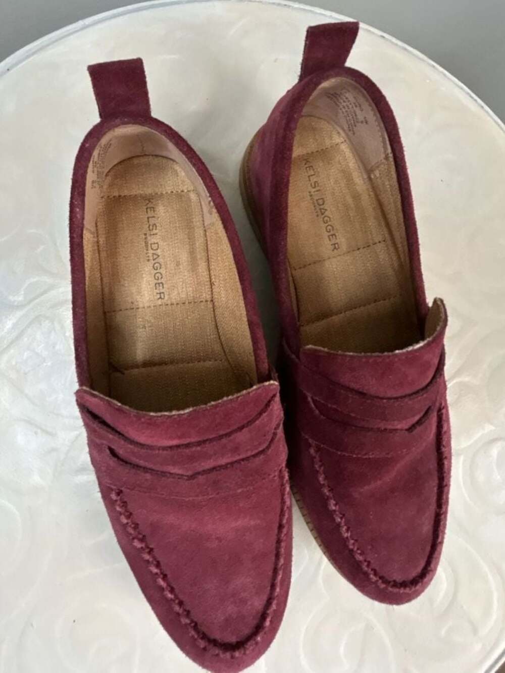 Kelsi Dagger Brooklyn Maroon Suede Penny Loafers Size 7.5 - Picture 3 of 9